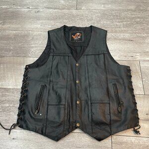 Vintage Men's L Wild Wear Black Leather Biker Motorcycle Vest Jacket Riding